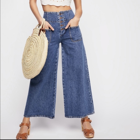 Free People Denim - Free People High Rise Wide Leg Cropped Jeans